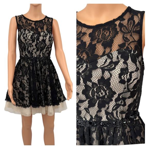 B. Darlin Womens Black Floral Lace Dress with Tulle Sz 7/8 Homecoming Party Prom - Picture 2 of 13